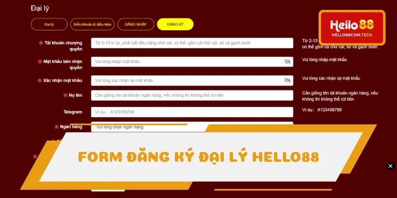 Biểu mẫu đăng ký đối tác Hello88 Biểu mẫu đăng ký đối tác Hello88